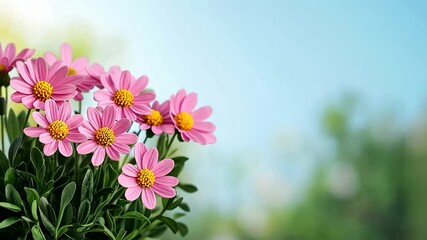 Close-up of vibrant pink daisies blooming against a blurred background, symbolizing spring and renewal