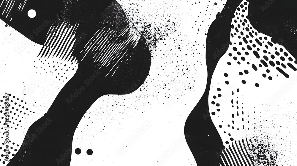 Poster A mesmerizing abstract pattern in striking monochrome tones showcasing a dynamic interplay of contrasting lines shapes and textures that create a captivating and visually compelling visual experience