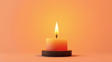 Candle glowing softly on a warm orange background creating a cozy atmosphere. Generative AI