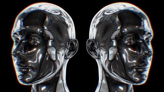 An abstract looping sequence featuring a series of reflective human heads.