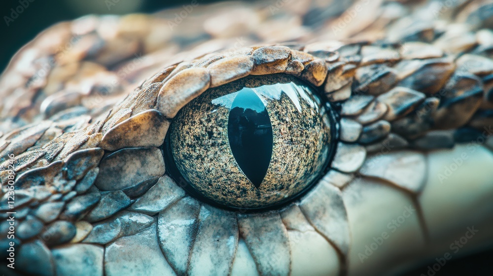 Poster close-up of a unique reptile eye with intricate scales and texture