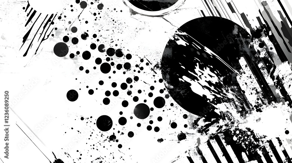 Poster a powerful and dynamic abstract composition featuring an explosive splatter of monochrome paint agai
