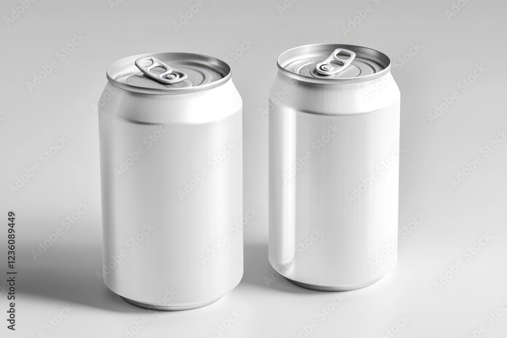 Poster two empty cans of soda on a clean white background