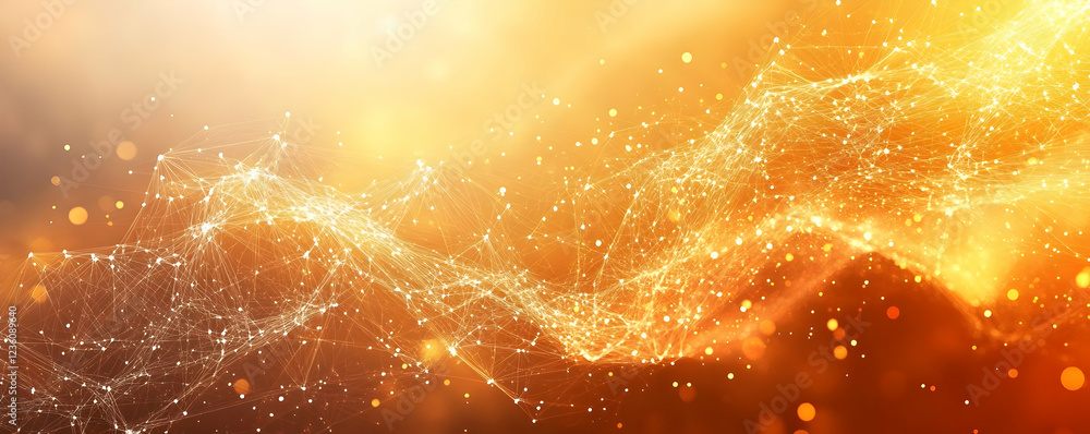 Poster abstract golden wave of light with sparkling particles in a dreamy background