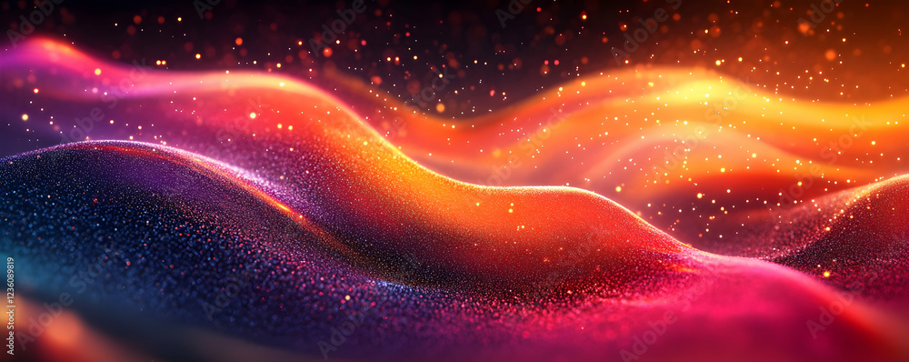 Poster abstract colorful waves with sparkling particles creating a vibrant atmosphere