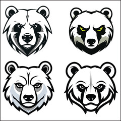 Bear head logo, silhouette set, black icon, mascot, bear silhouette, animals vector illustration