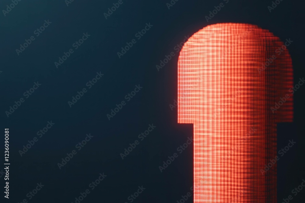 Poster abstract digital head design in red color with a textured surface, representing creativity and innov