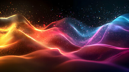 Colorful abstract waves of light and texture flowing in a dark background