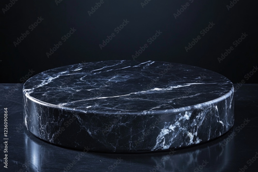 Poster A close-up of a black and white marble slab on a table, with a subtle texture and minimalistic design