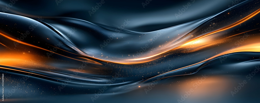 Poster abstract flowing waves of dark and orange light creating a dynamic atmosphere