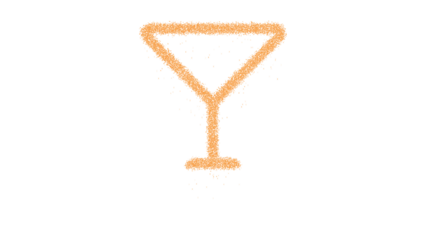 Icon glass martini is made of yellow grains of sand. Some grains of sand fall down. Transparent background. Black