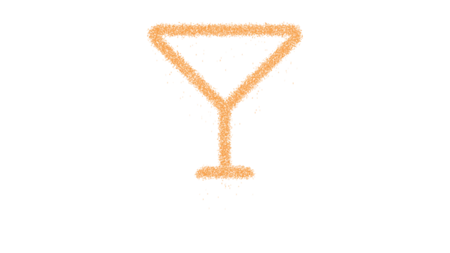 Icon glass martini is made of yellow grains of sand. Some grains of sand fall down. Transparent background. Black