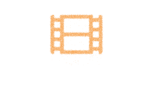 Icon film is made of yellow grains of sand. Some grains of sand fall down. Transparent background. Black - Powered by Adobe