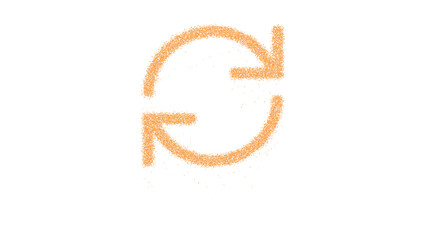 Icon sync is made of yellow grains of sand. Some grains of sand fall down. Transparent background. Black