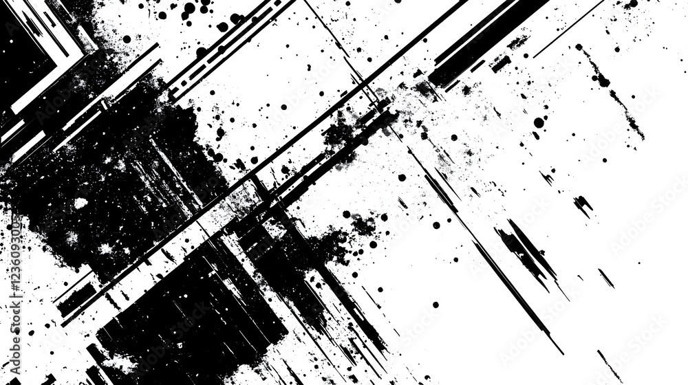 Poster A striking and dynamic abstract composition featuring bold monochrome geometric shapes explosive textural elements