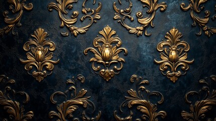 Elegant gold and navy floral relief design with intricate ornamental detail, perfect for luxury or classic themes.