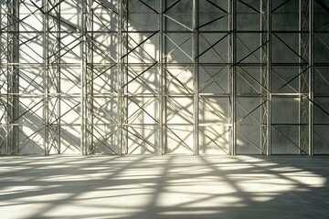 Empty building structure with geometric structure, 3D rendering. shadows on the wall