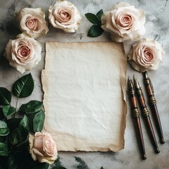 Vintage Writing Setup with Roses
