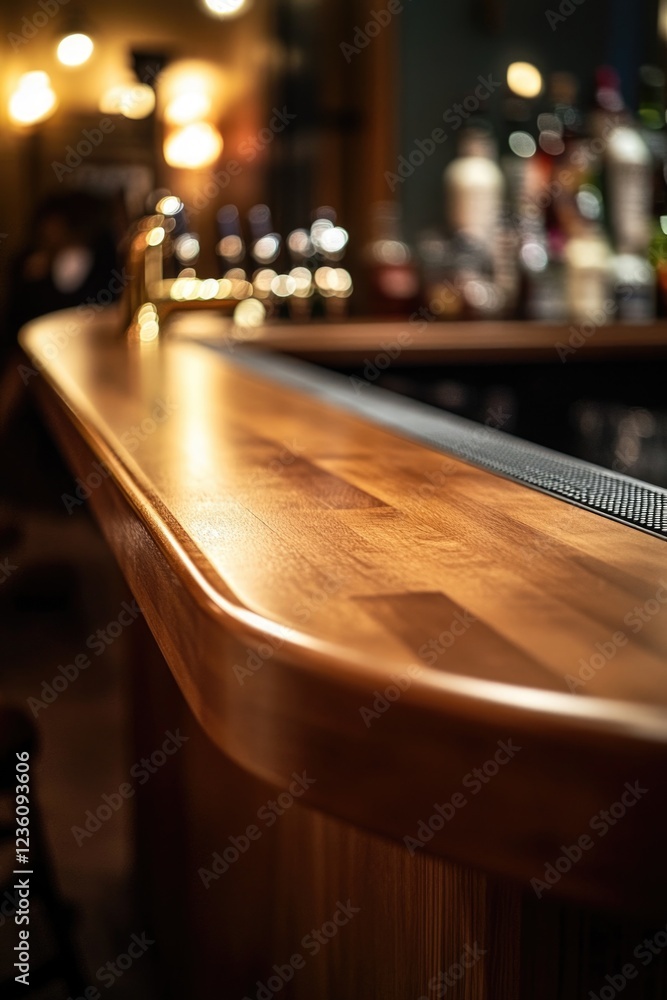 Poster a close-up view of the wooden grain and texture on a bar top