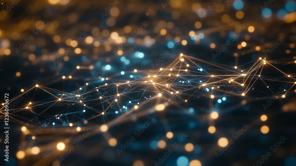 Poster abstract network with connected points of light, creating a futuristic feel