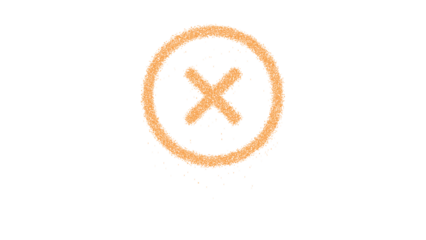 Icon times circle is made of yellow grains of sand. Some grains of sand fall down. Transparent background. Black