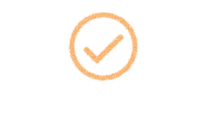 Icon check circle is made of yellow grains of sand. Some grains of sand fall down. Transparent background. Black