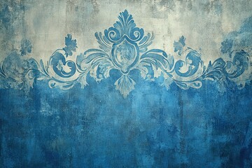 The wall background is decorated with a blue-beige glow of fantastic graphics.