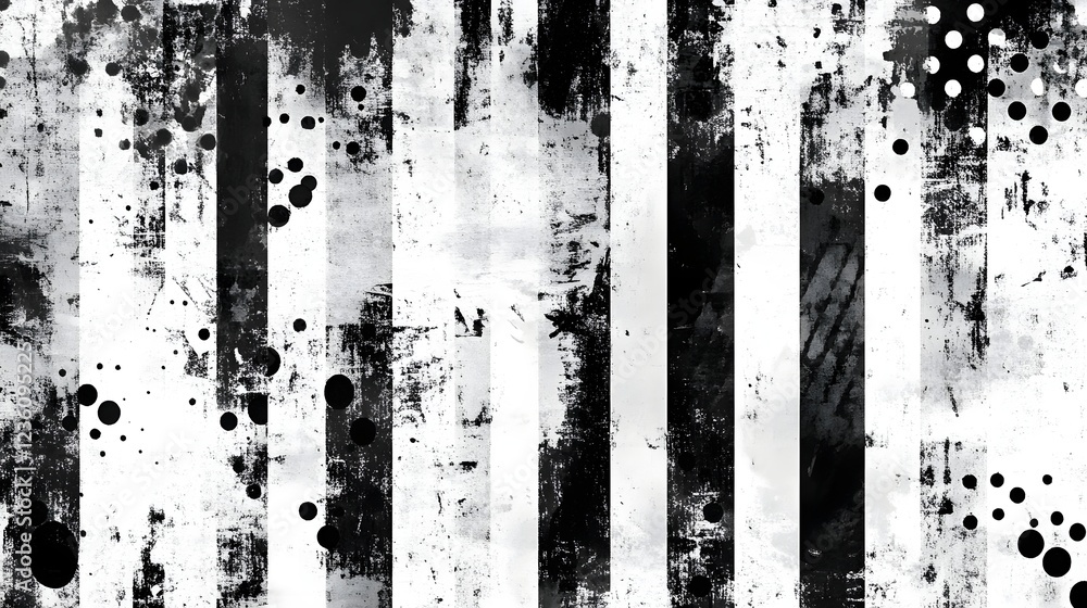 Poster A striking monochrome abstract background with a dynamic grungy texture made up of overlapping layers of splatters smears dots and lines  The distressed industrial inspired design creates a moody
