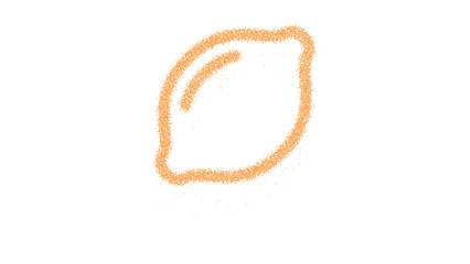 Icon lemon is made of yellow grains of sand. Some grains of sand fall down. Transparent background. Black