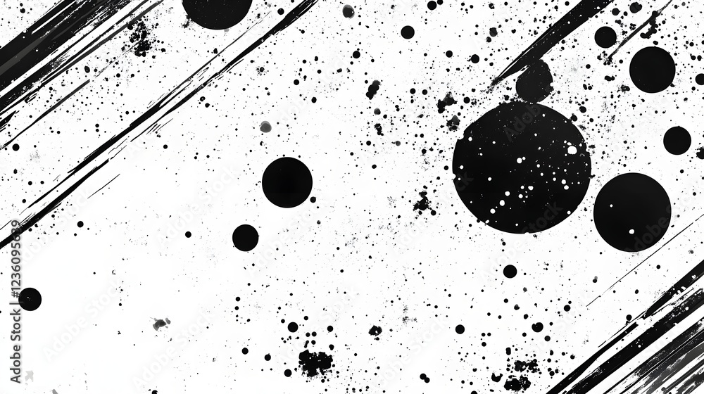 Poster A striking monochrome abstract painting featuring a dynamic and fluid splash of ink with bold geometric patterns creating a captivating and visually stunning artwork that evokes a sense of energy