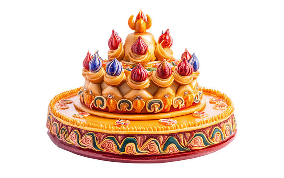 Tibetan New Year Celebrations with the Torma Ritual Cake Isolated On Transparent Background.