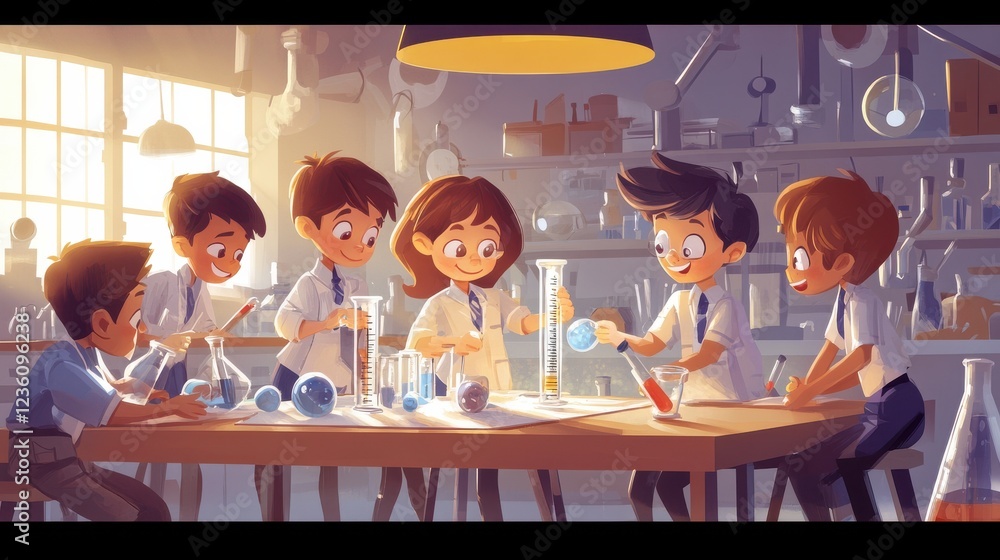 Poster children engaging in fun science experiment in classroom setting