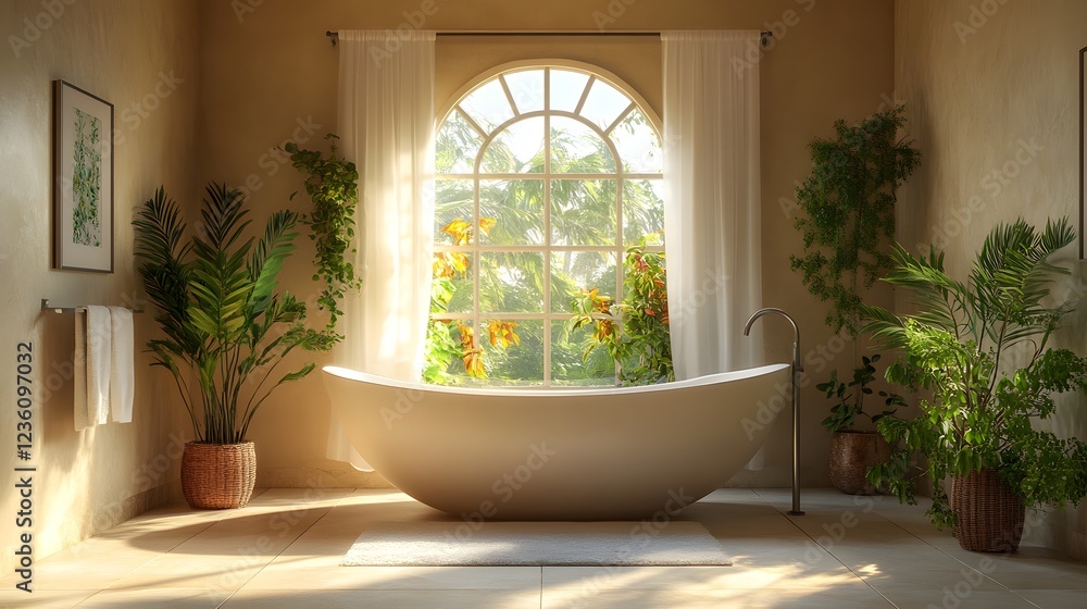 Aufkleber cozy bathroom interior a poster frame mockup captured from a diagonal angle showcasing the bathtub a