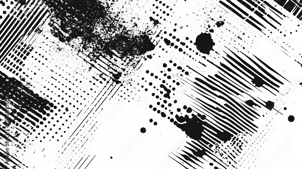 Aufkleber A visually striking abstract design composed of bold monochromatic geometric shapes lines dots and splashes creating a captivating and dynamic composition with a modern futuristic