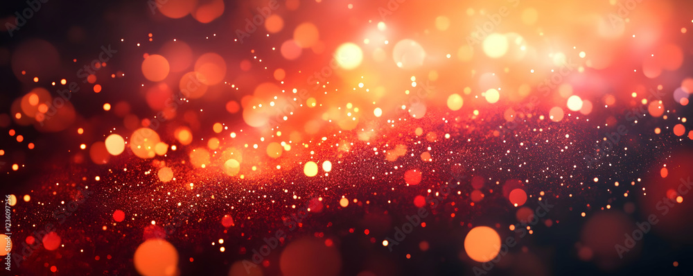 Poster abstract background with glowing bokeh lights in warm colors creating depth