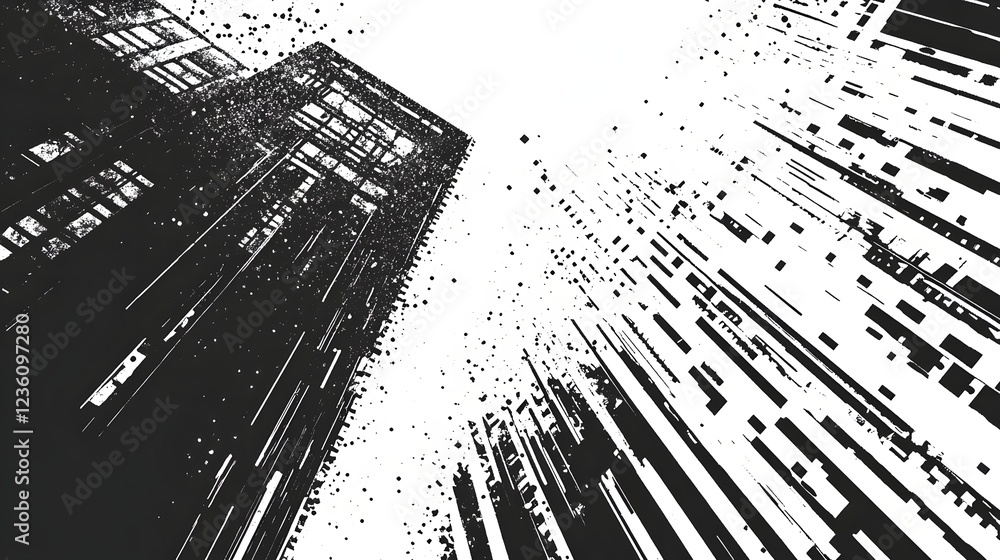 Poster A visually striking and captivating abstract composition featuring dynamic digital motion energetic fractal distortion and bold technological elements