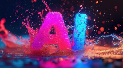 Innovative energy. Splashes of liquid dynamically form the 'AI' letters, capturing the burst of innovation and technology in a vibrant, modern design full of energy and forward-thinking flair 