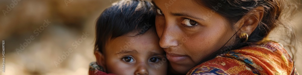 Poster A mother tenderly holds her child in her arms, showcasing the bond between them