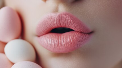 Fototapeta premium A detailed shot of someone's face with bright pink lip color, perfect for beauty or makeup concepts