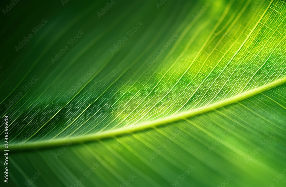 Poster close up of a vibrant green leaf showing intricate vein patterns and soft light, emphasizing nature 