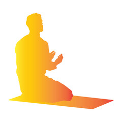 Silhouette of Muslim Pray. Ramadan Kareem Symbol. Vector Illustration in Colorful Design.