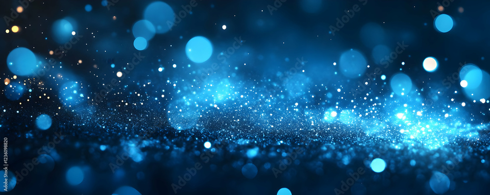 Poster sparkling blue bokeh background with shimmering lights and soft focus
