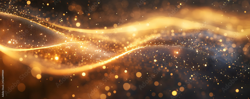 Aufkleber abstract golden wave patterns with shimmering particles creating a magical atmosphere