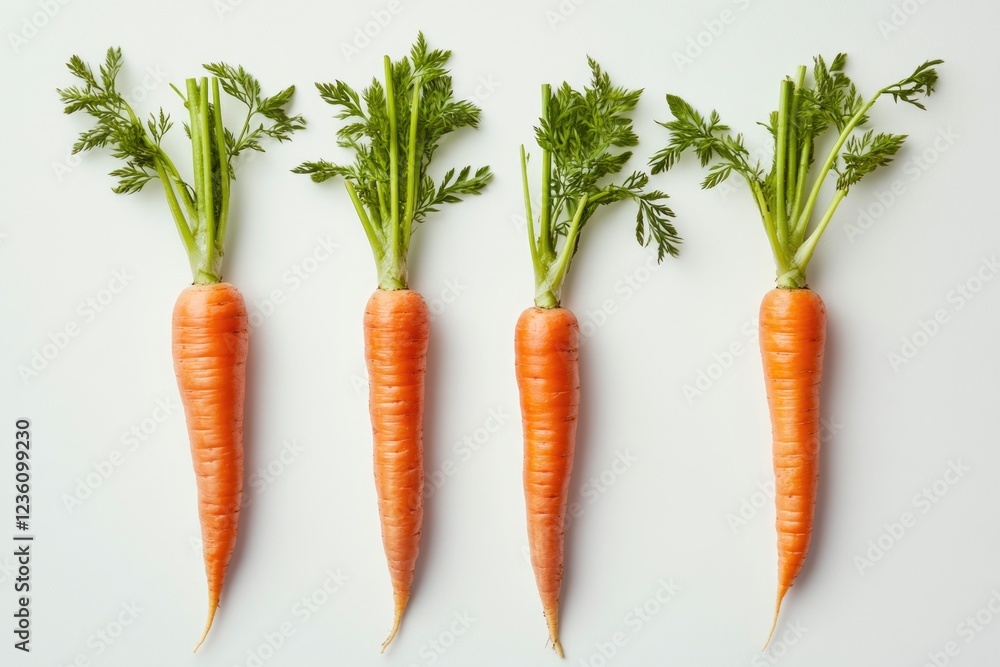 Poster A group of carrots arranged on a clean white surface, ready for use or display