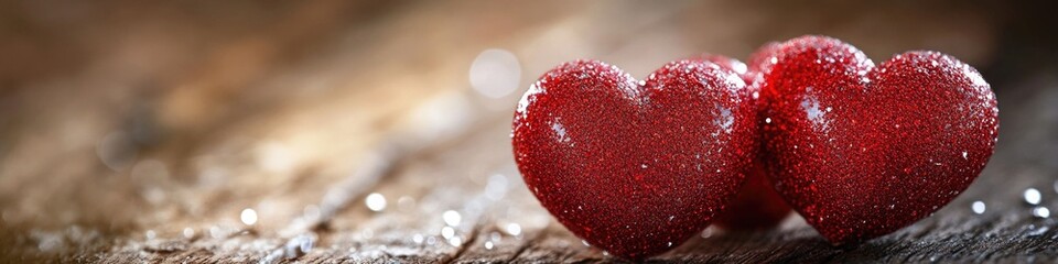Two red hearts on a wooden surface, great for love or Valentine's Day