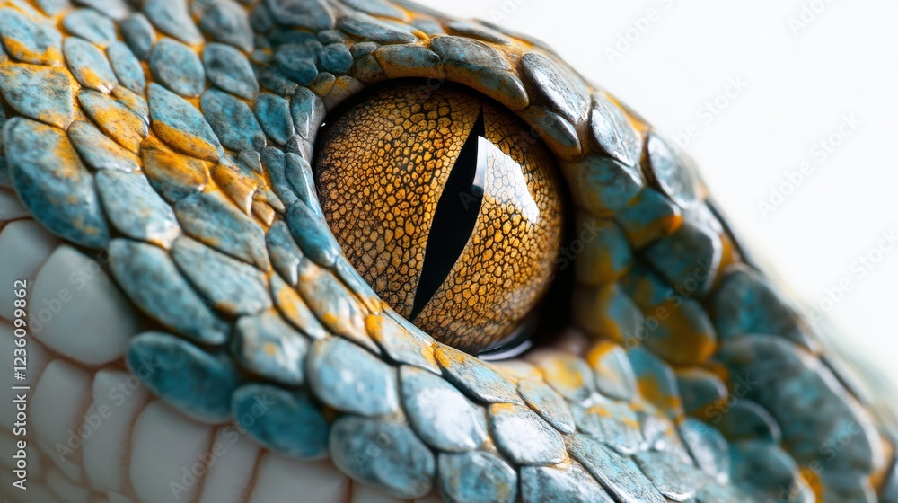 Poster close-up view of exotic reptile eye with unique scale patterns