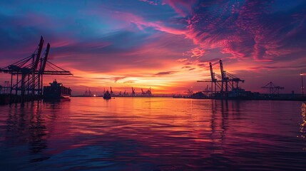 Obraz premium Stunning Harbor Sunset at Dusk