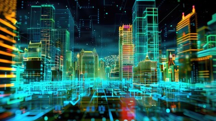Naklejka premium Neon Futuristic Cityscape at Night