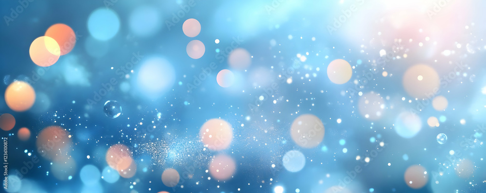 Poster abstract blue background with soft bokeh lights creating a dreamy effect