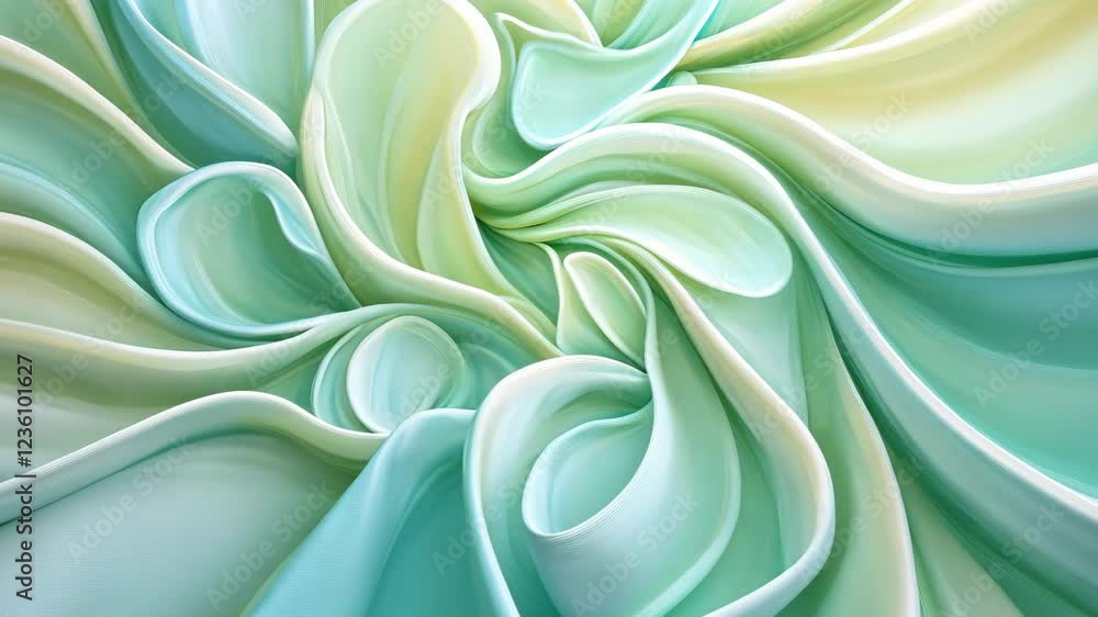 Poster fluid textures in soft green hues create an abstract swirl in a modern art piece